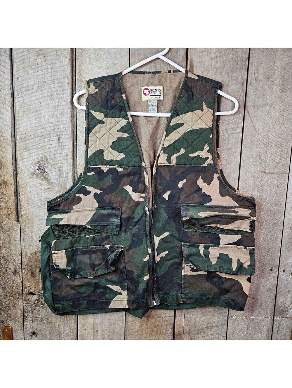 Sports Afield Camo Hunting Paintball Vest Size L Large Multi-Pocket Utility Vtg